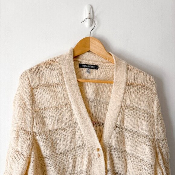 UO Urban Outfitters Alston Laddered Knit Cardigan Cream Size Small - Picture 5 of 8